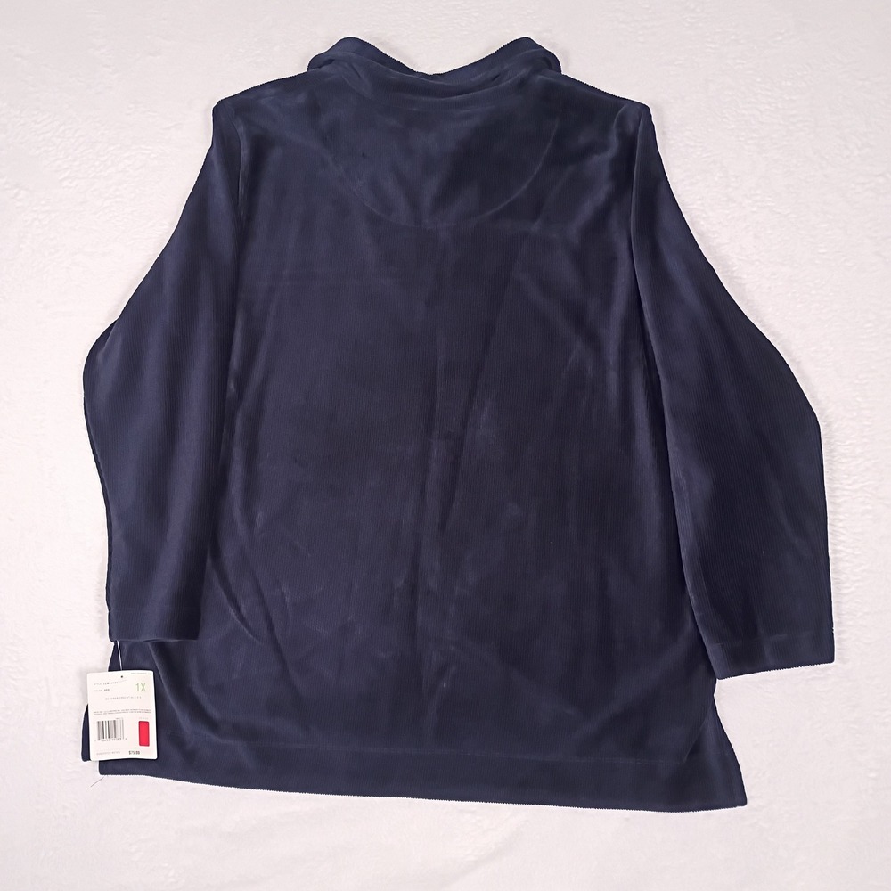 Liz Claiborne Woman Navy Corduroy Style Quarter Zip Pullover Top Plus Size 1X - Picture 3 of 14